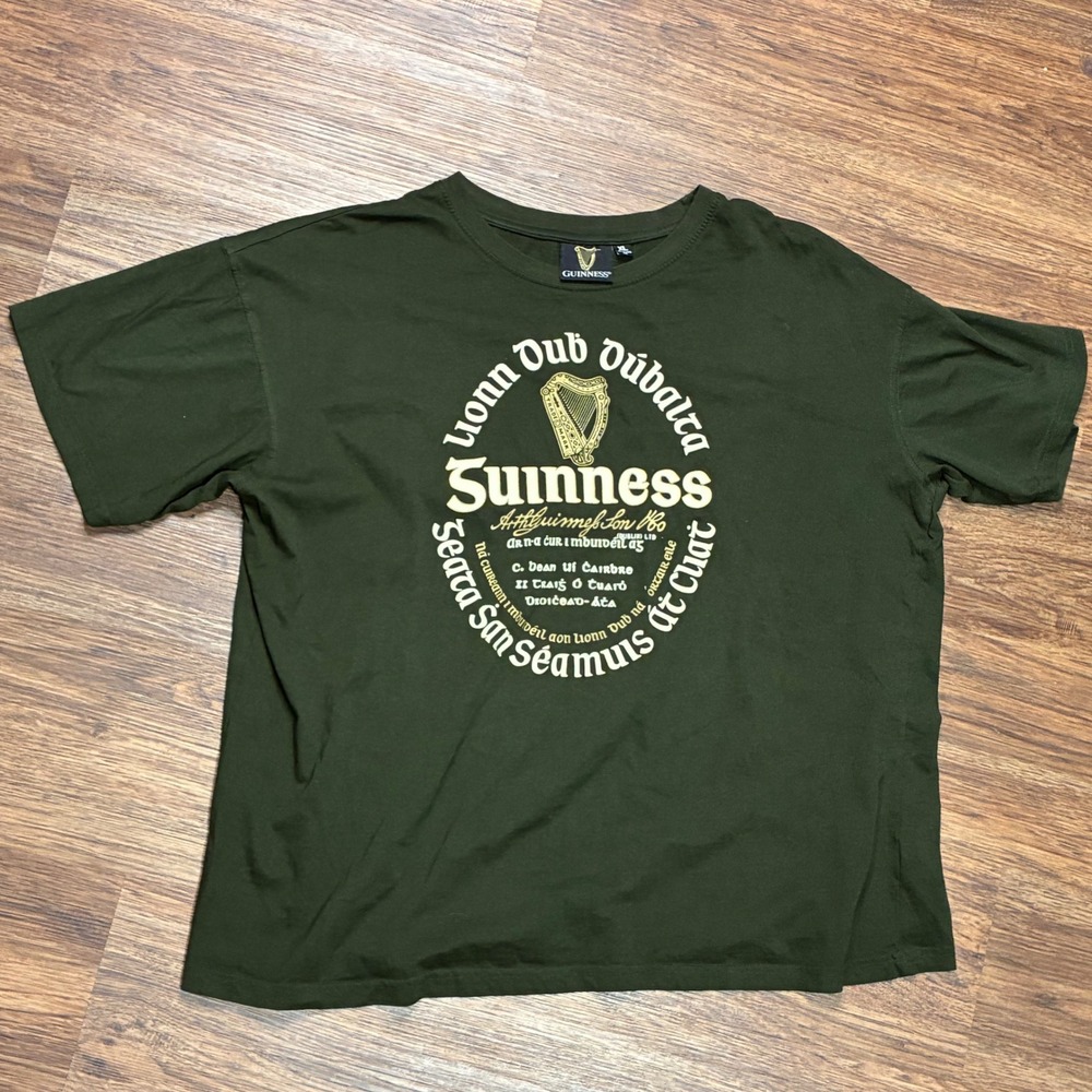 Y2K Guinness Ireland Gaelic Harp Graphic T Shirt Mens XL Green Beer Dublin